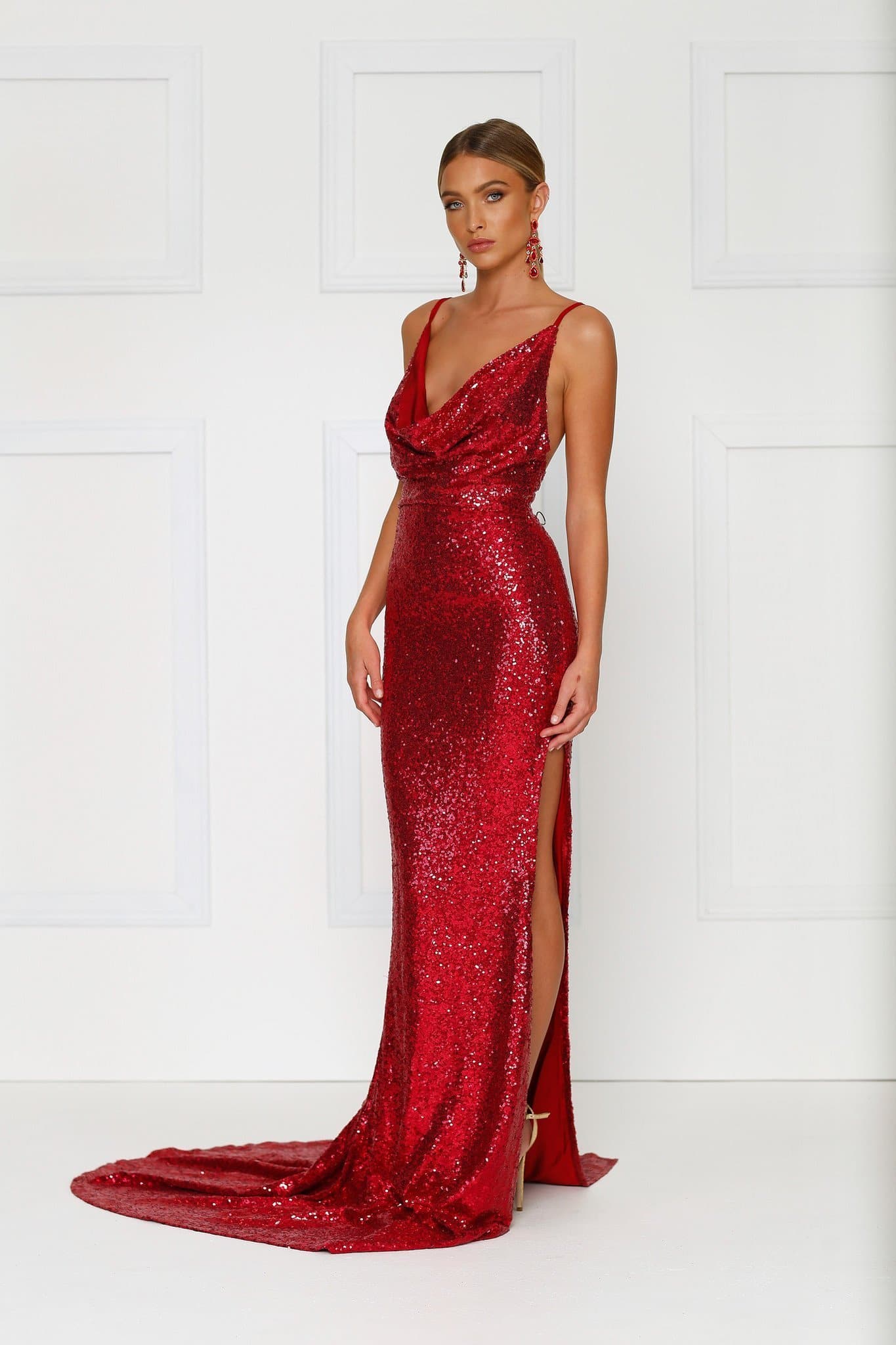wine red sequin dress