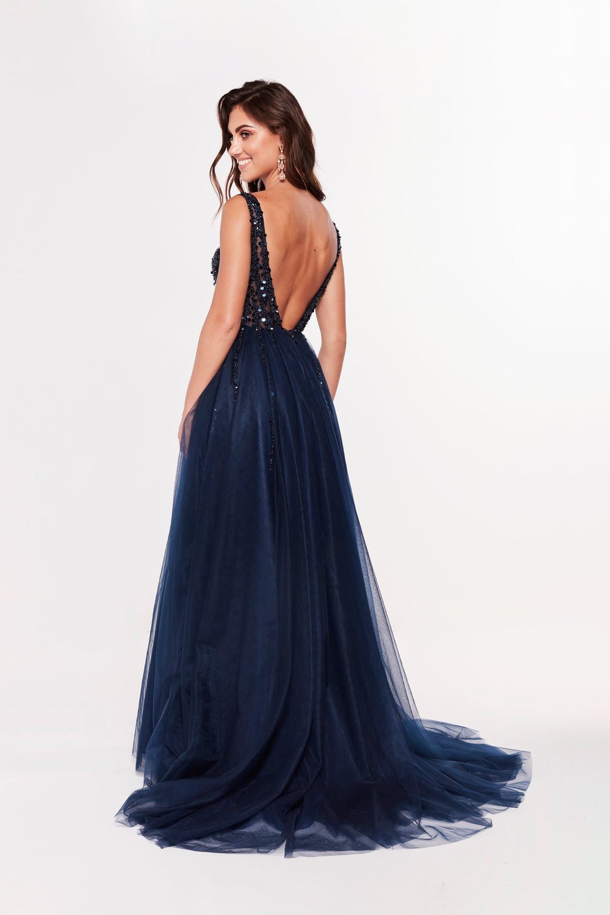 A&N Princessa - Navy Tulle Gown with Beaded Bodice – A&N Luxe Label