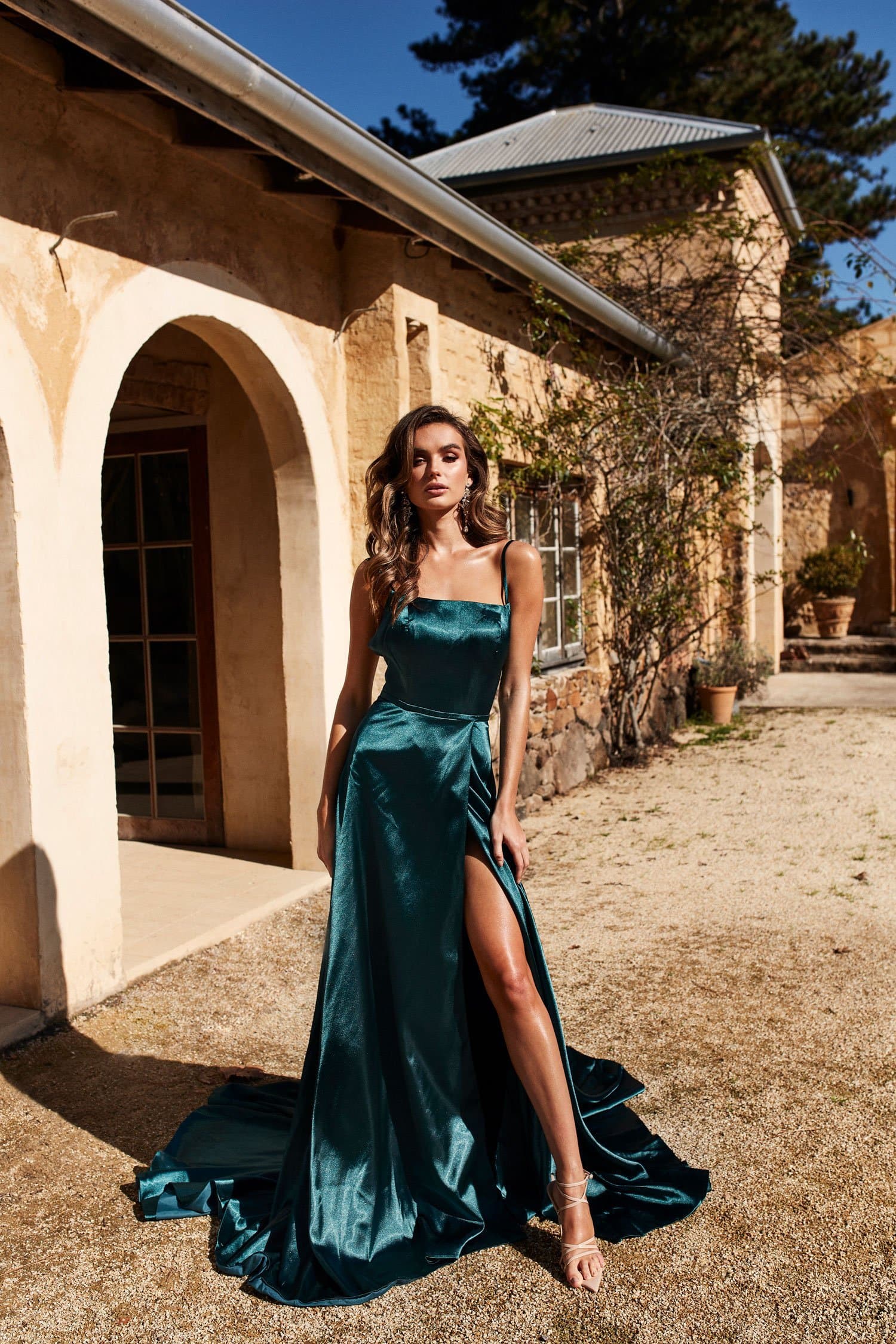 teal satin dress