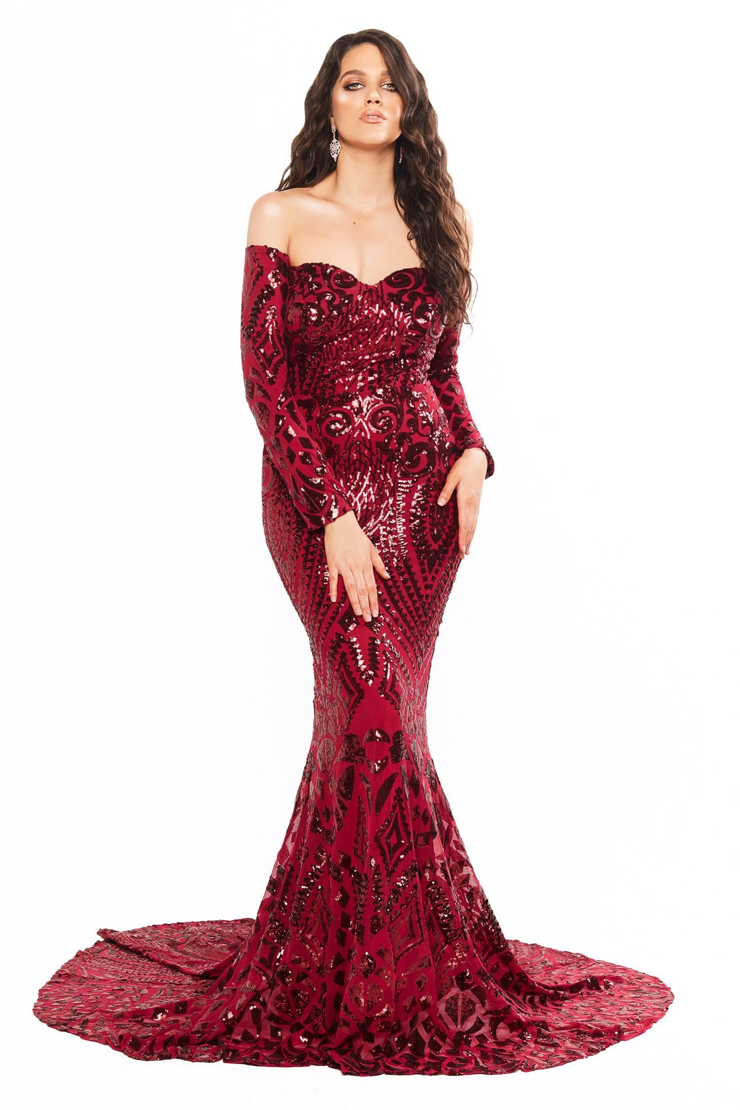 Red Sequin Off The Shoulder Dress ...