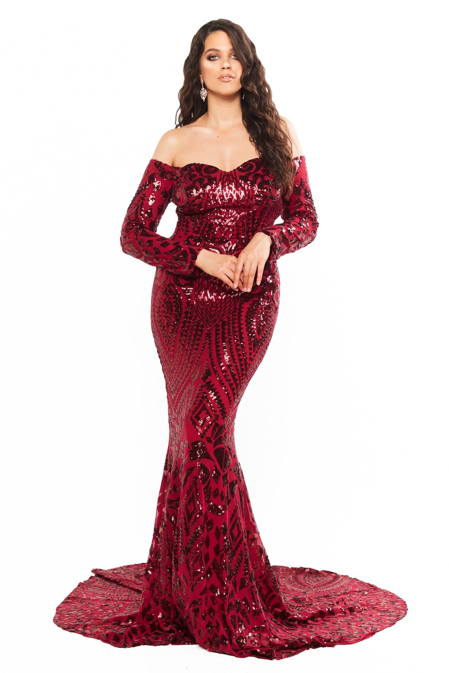 maroon sequin gown