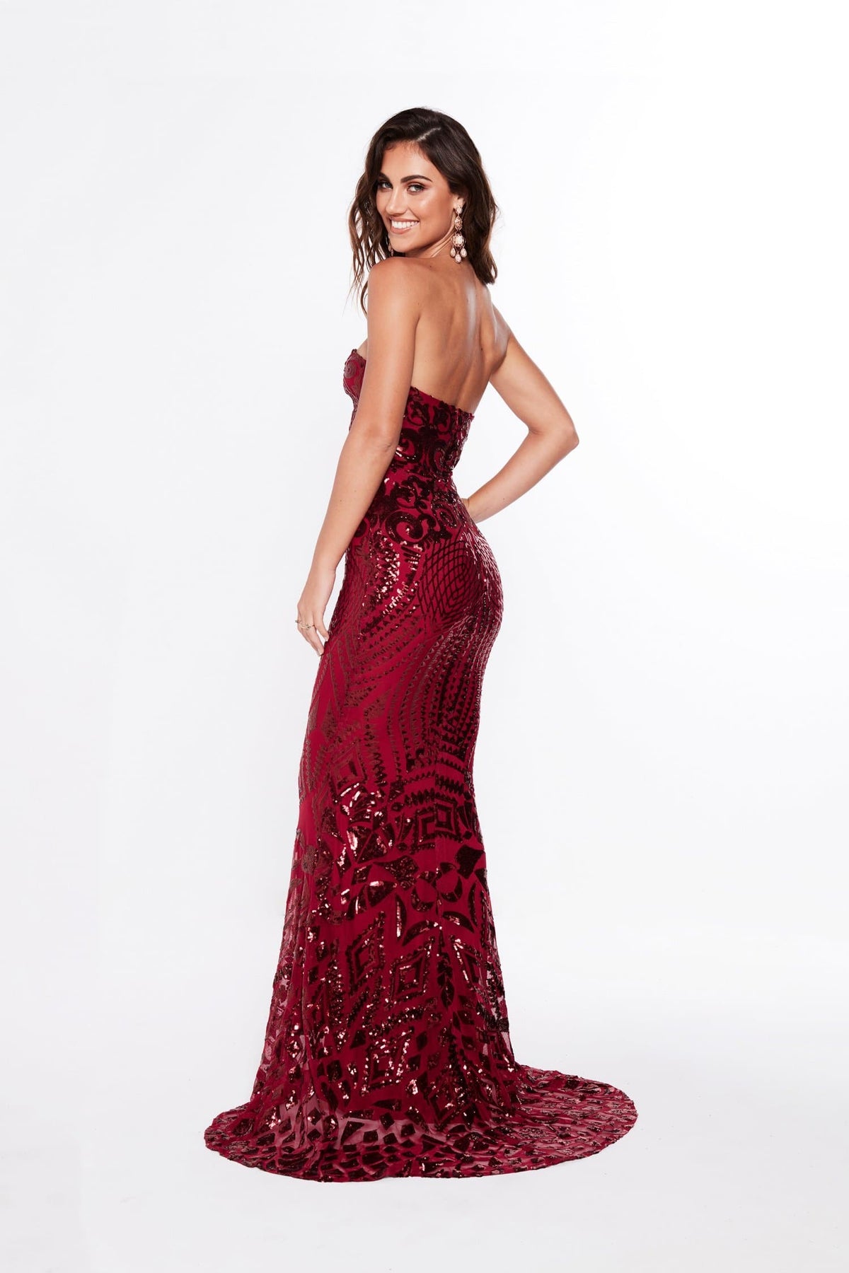 maroon sequin gown