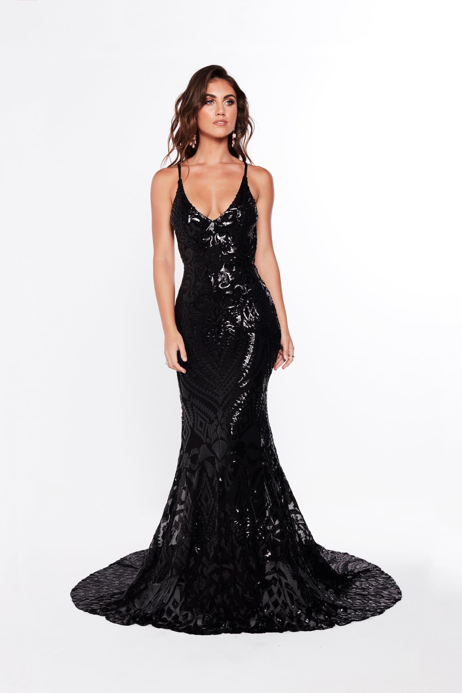 A\u0026N Mariana - Black Sequin Gown with 