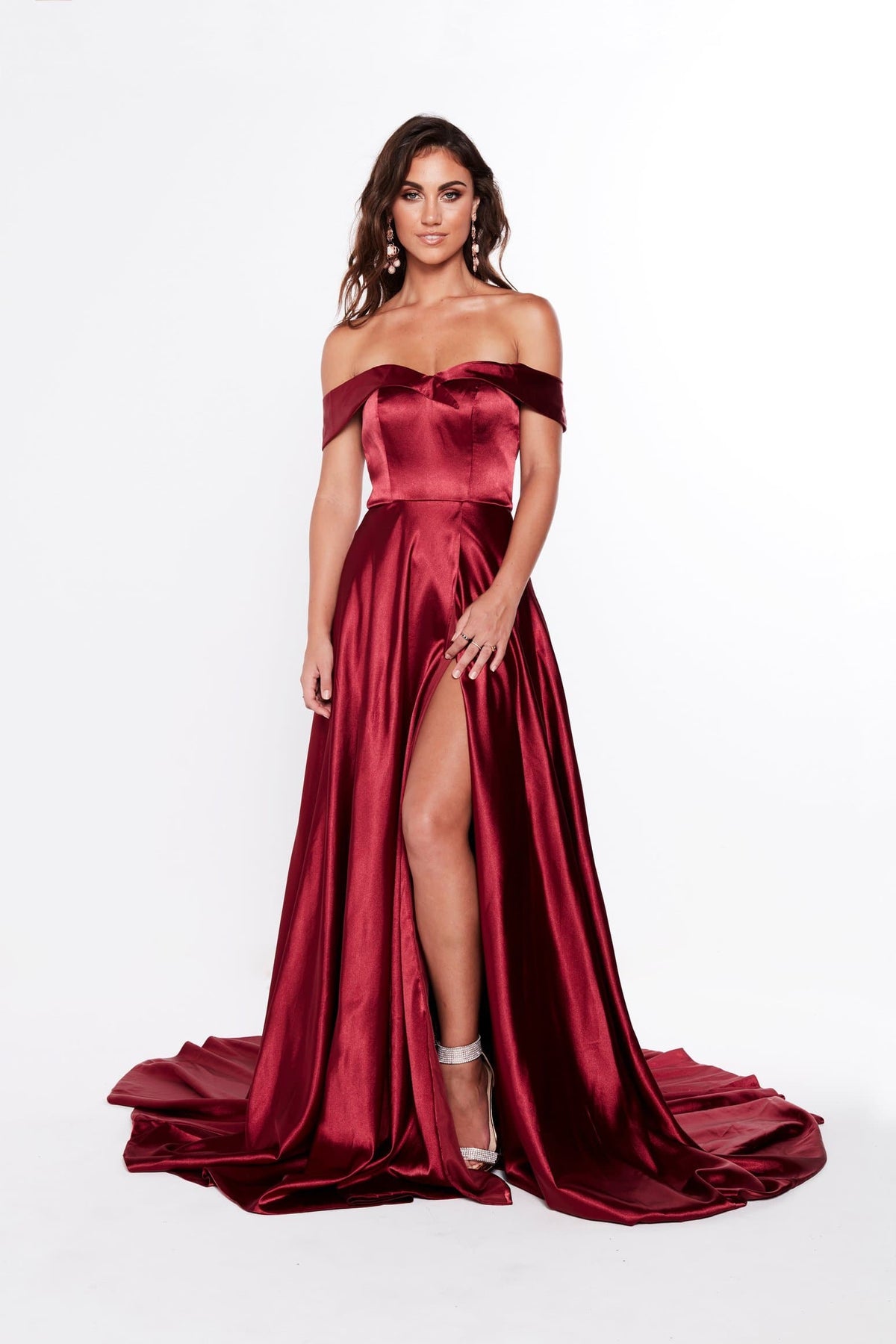 burgundy satin gown