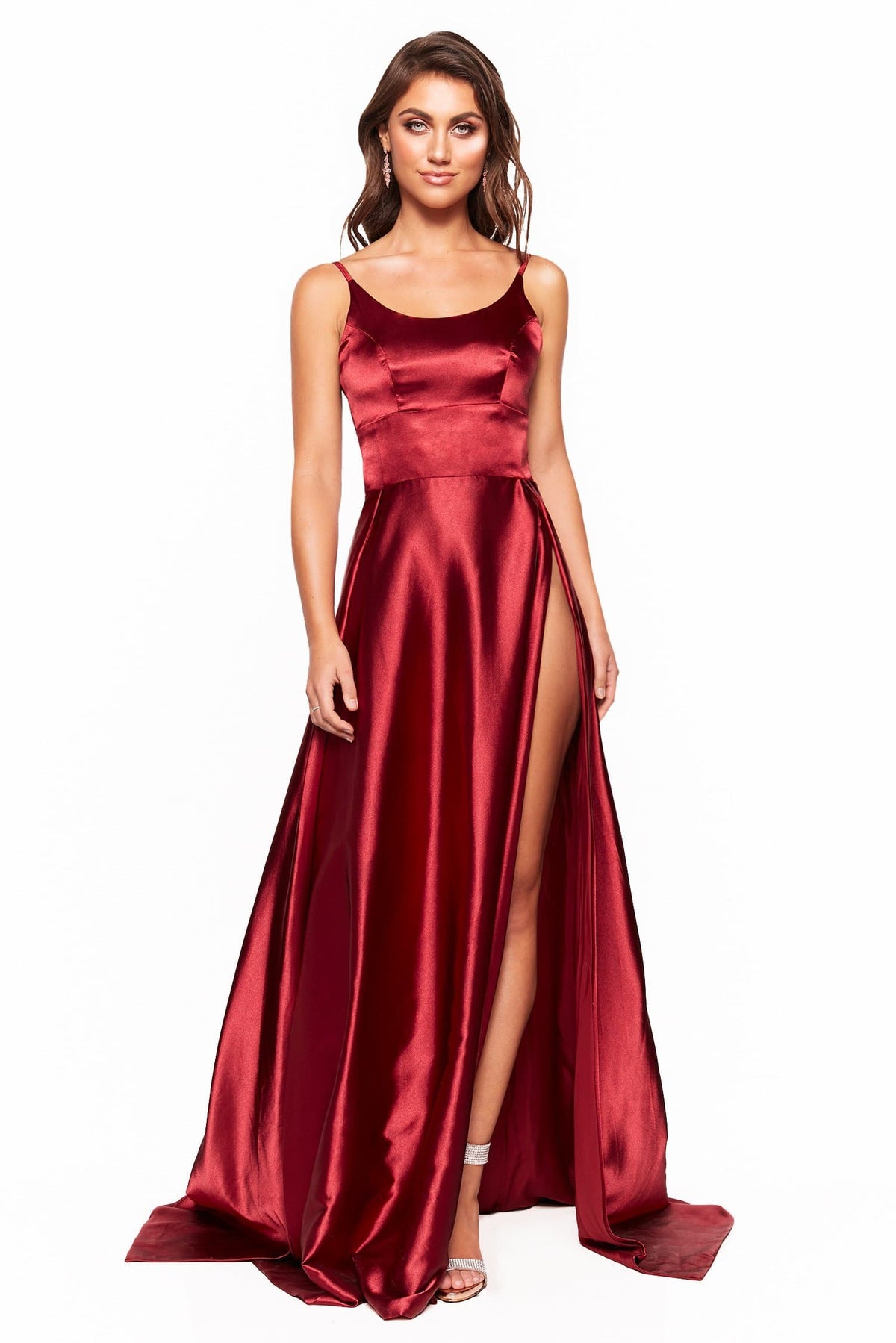 burgundy satin gown