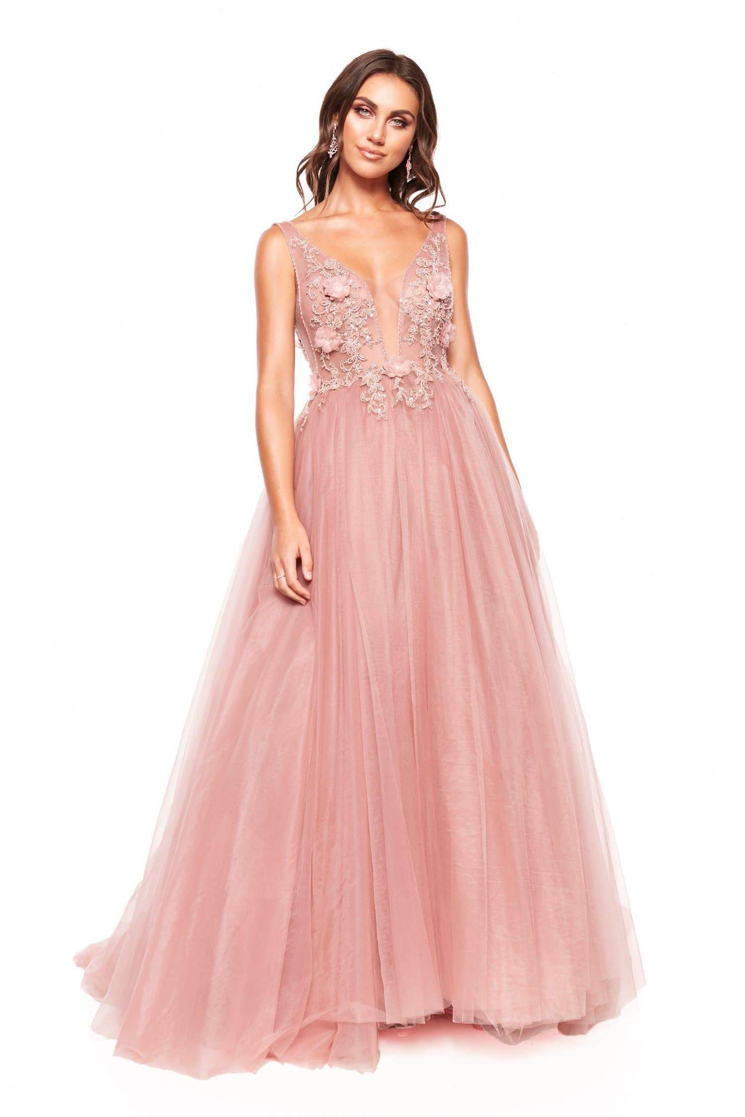 a line chiffon gown