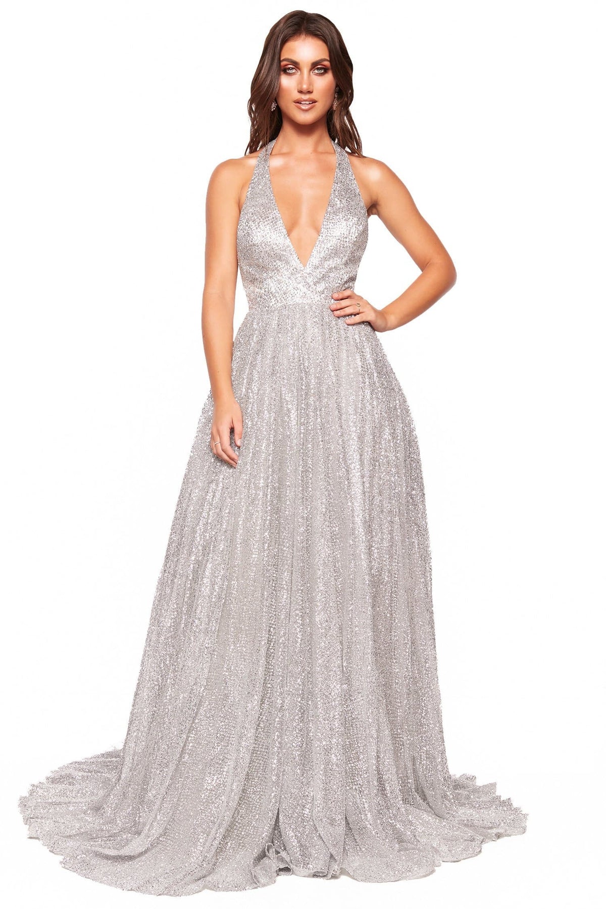 silver a line gown