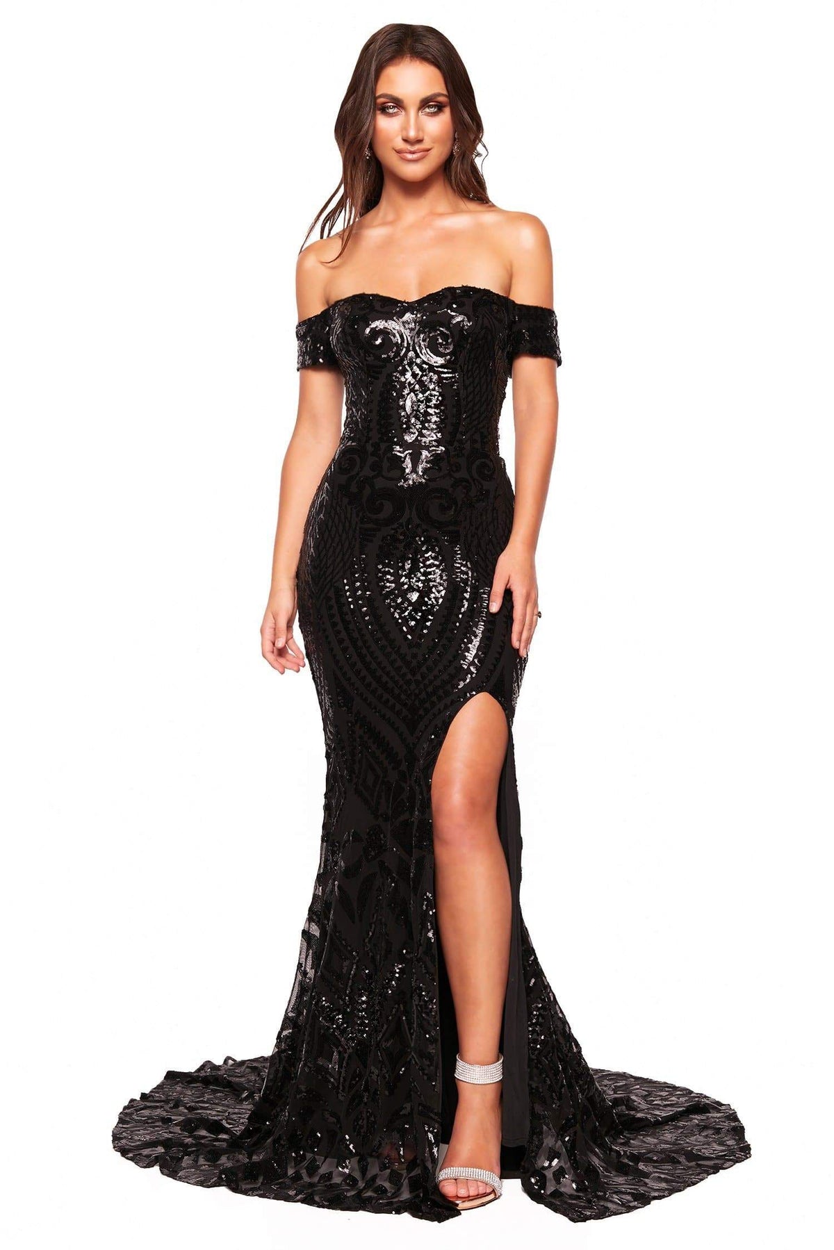 black off shoulder sequin dress