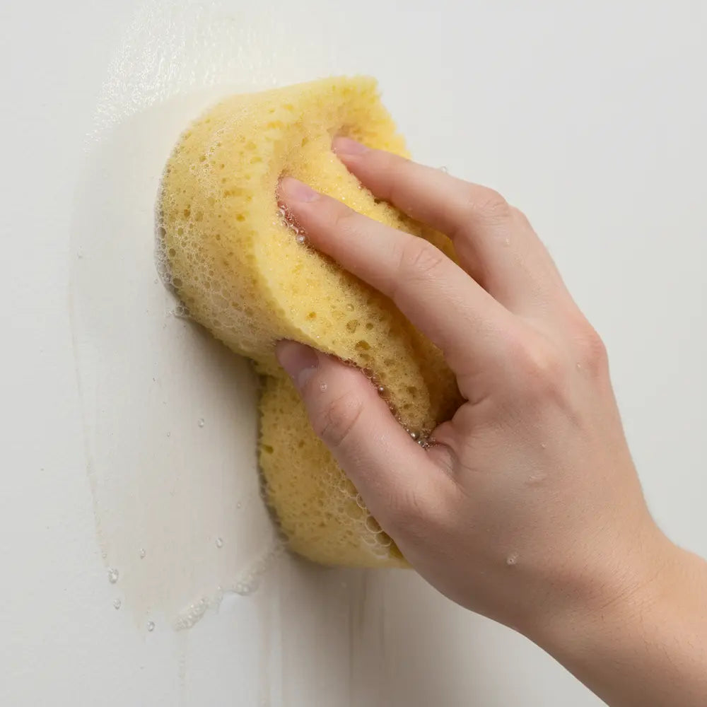 Cleaning a wall before installing tiles.