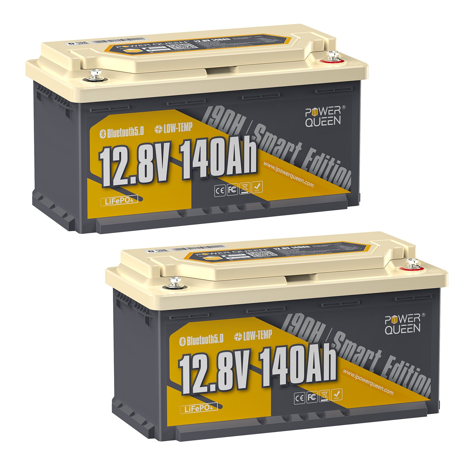 Batterie LiFePO4 12V 140Ah H190 de Power Queen avec Bluetooth, 2 Paquets (Chacun €344,59)