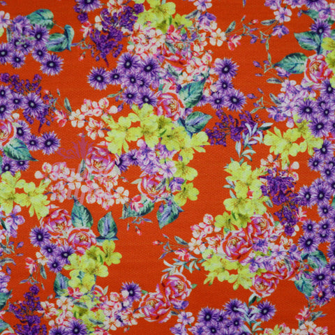 FS917 Orange Floral Stretch Knit Fabric
