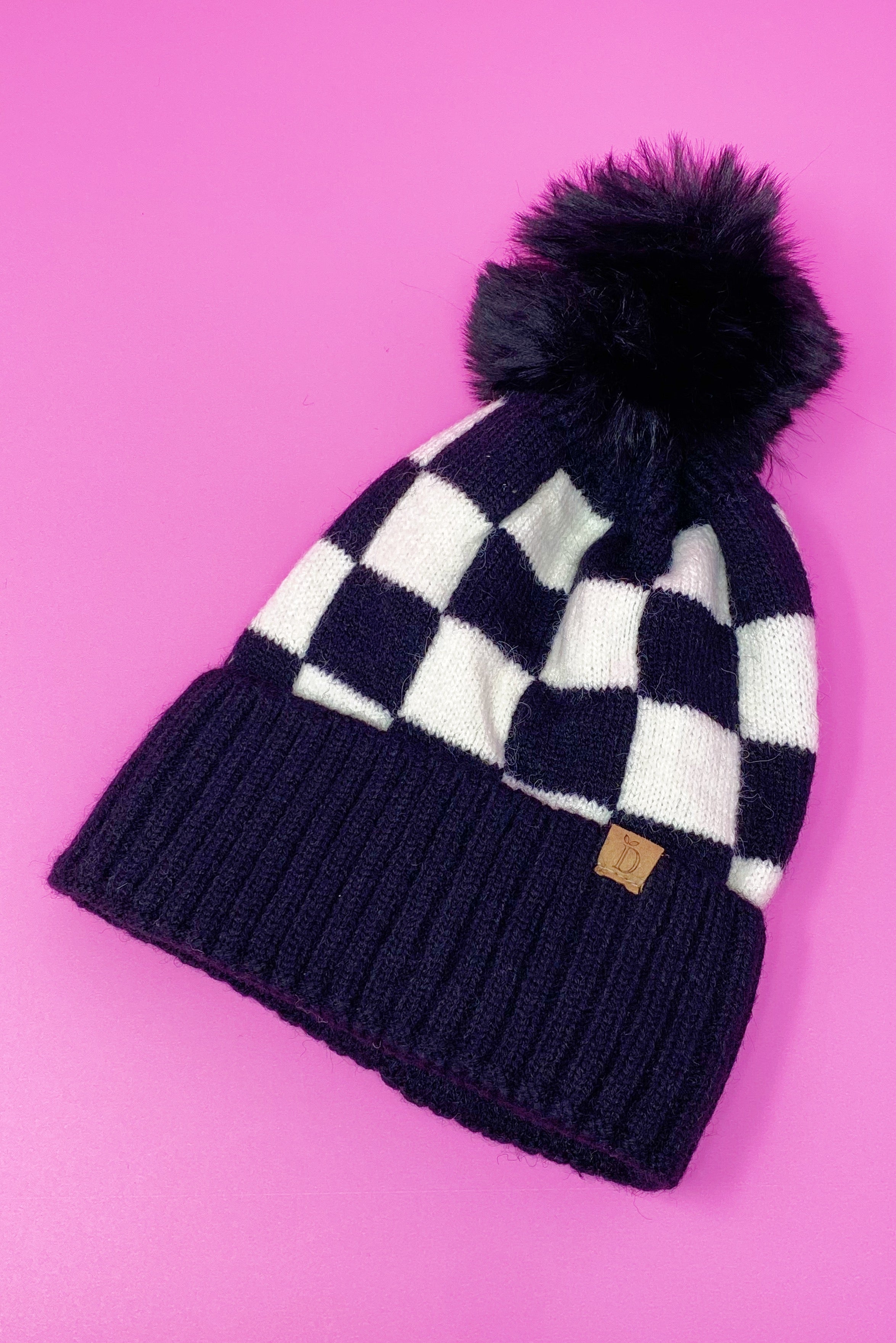 Fashion Week Checkered Pom Beanie