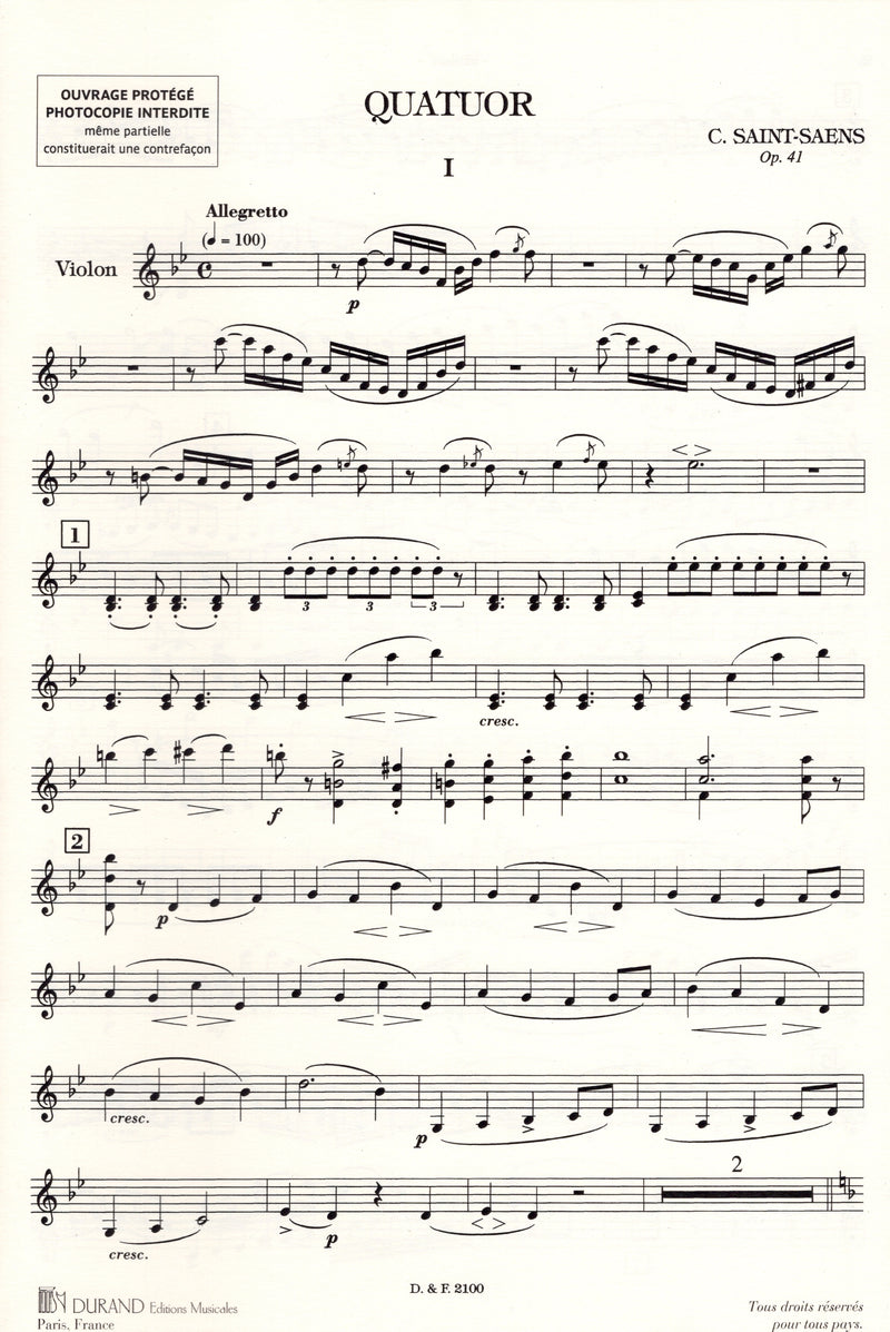 Saint-Saëns: Piano Quartet, Op. 41 - Ficks Music