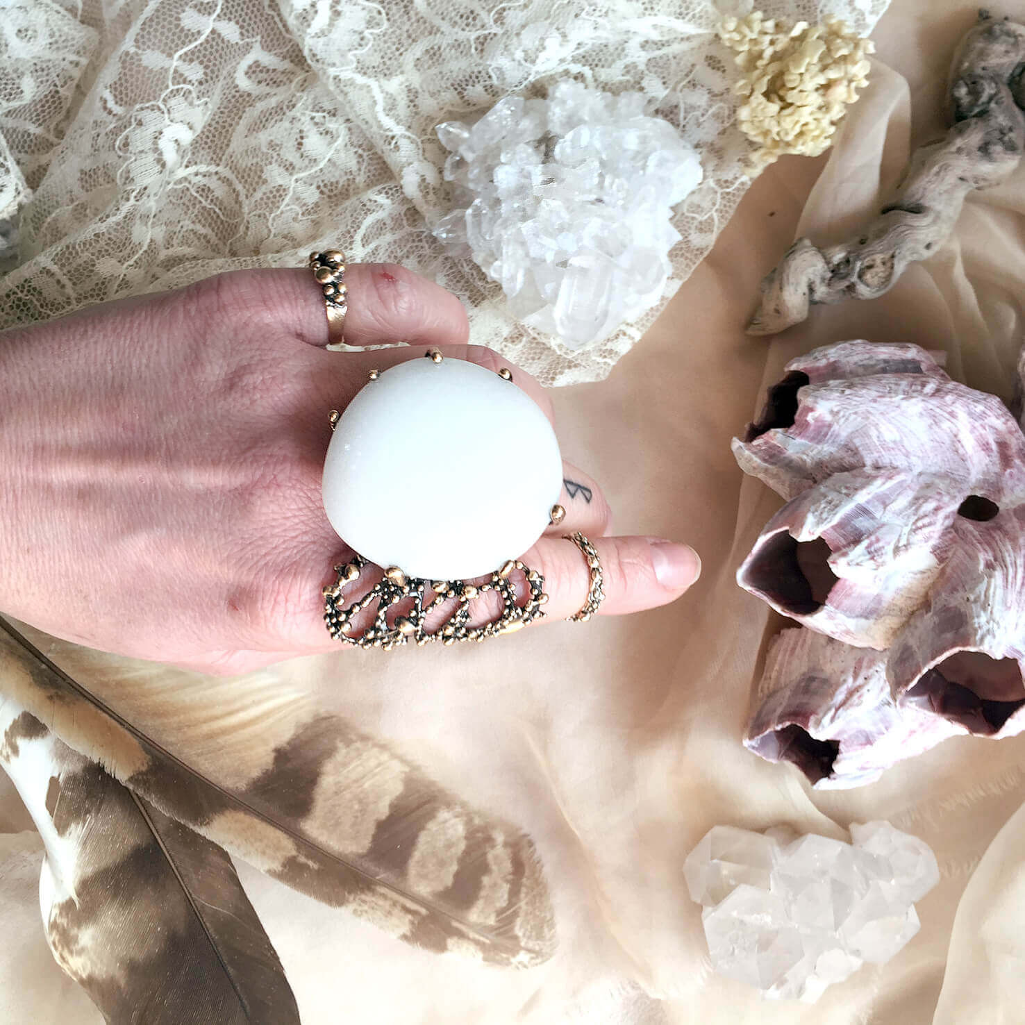 White Jade Ring, unique gemstone healing jewel