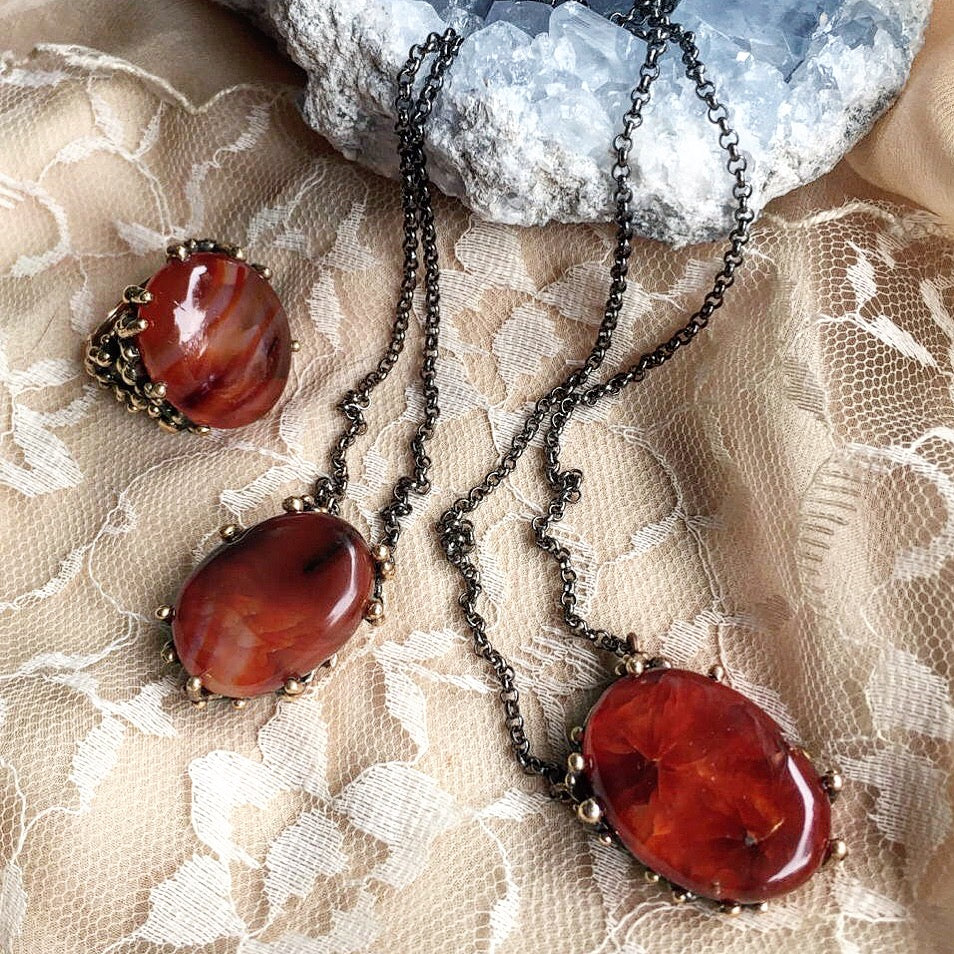 Crystals for new moms-Carnelian necklaces and ring