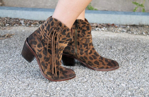 leopard booties with fringe