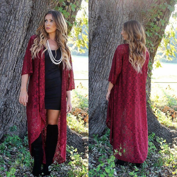 Crazy for Lace Duster-Burgundy – Alison's Fashion