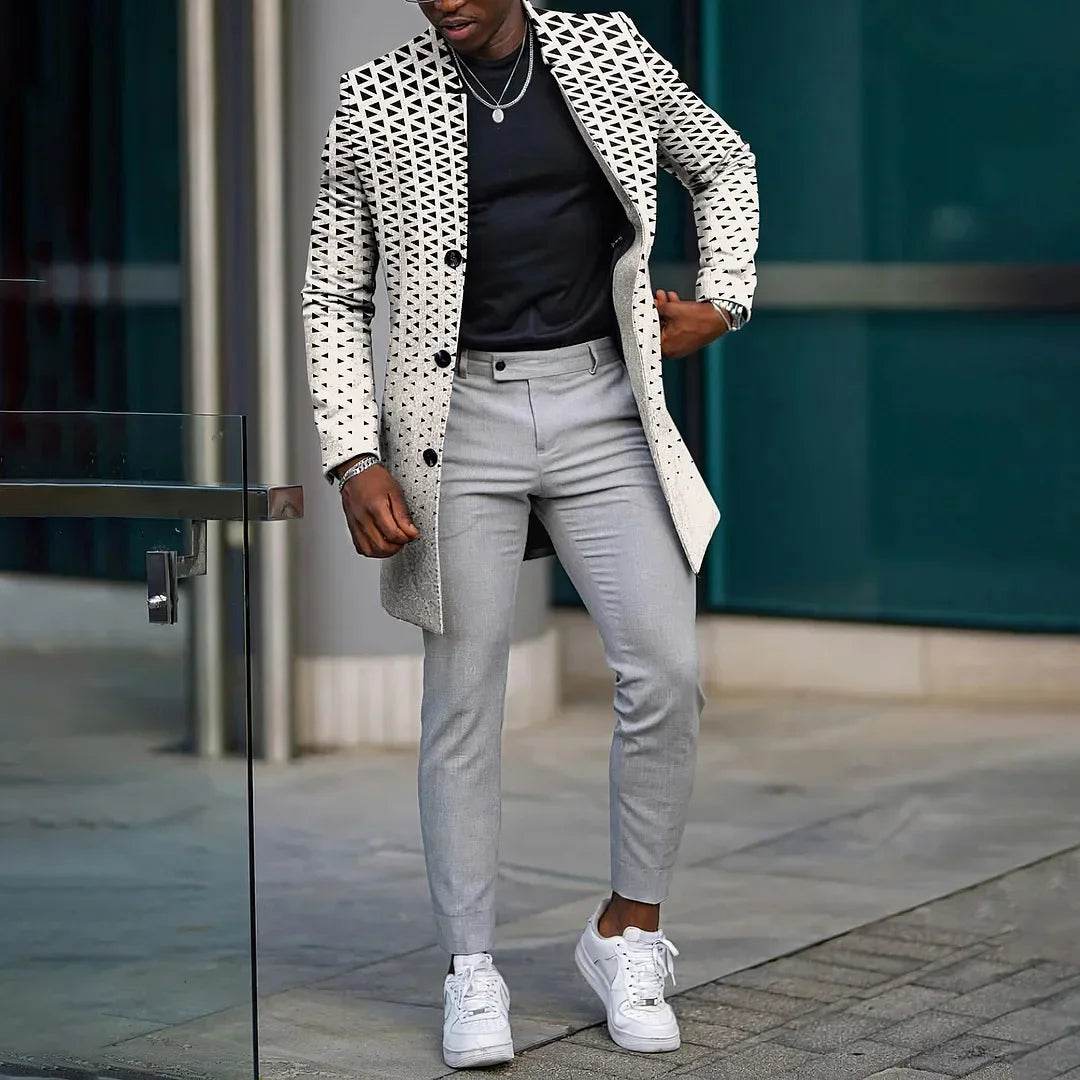 Men's Spring Woolen Trench Coat - Casual Street Style with Pockets