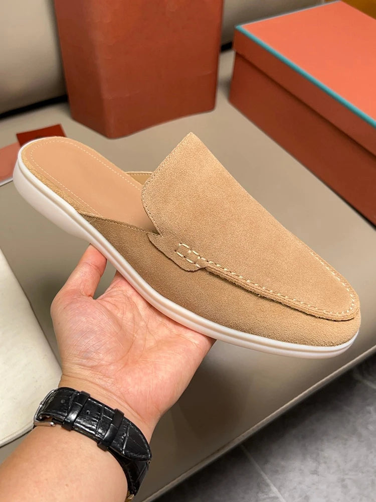 Pantoufles Plates d'Été pour Hommes - Cuir Suédé, Confort Authentique