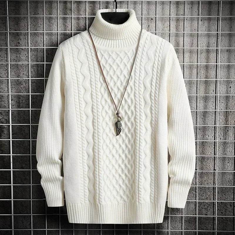 2025 Men's Winter Warm Turtleneck Sweaters Knitted Thick Pullover Casual Sweaters High Neck Knited Solid Color Jumpers for Men