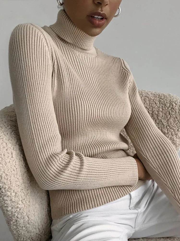 Women's Fall Turtleneck Sweater - Soft Cashmere Knit Pullover