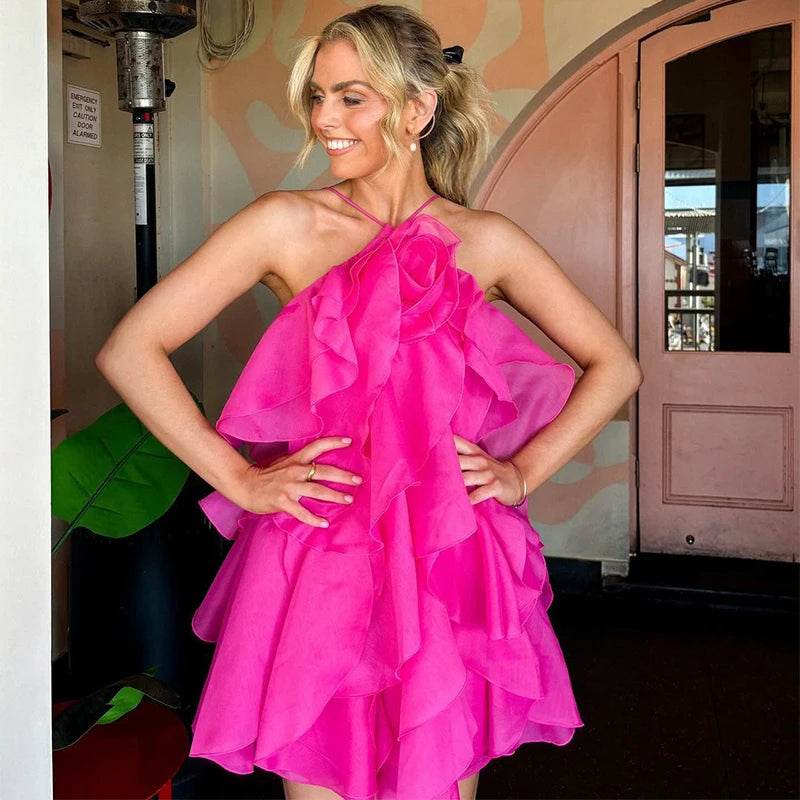 Elegant Backless Ruffled Halter Dress for Women - Luxurious Party Look