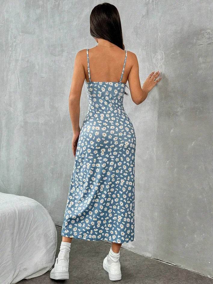 Elegant Strapless Maxi Dress - Daisy Leopard Print for Spring