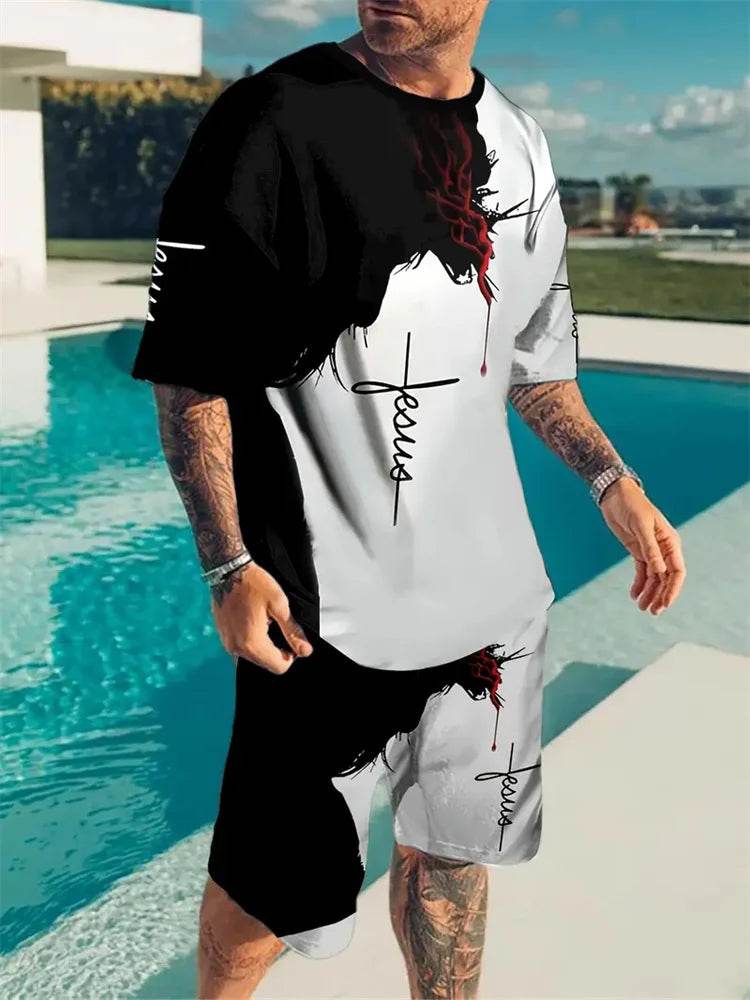 Yeae Plus Size Men's Summer Suit - Short Sleeve, Drawstring Shorts