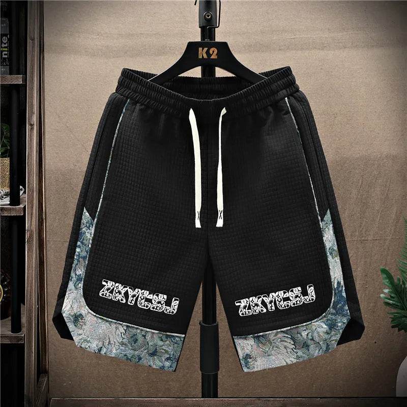 Casual Summer Running Shorts for Men - Wave Pattern Patchwork Design