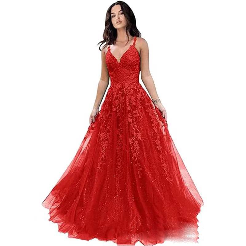 GUXQD Customized A-Line Spaghetti Strap Evening Dress - Tulle Appliques