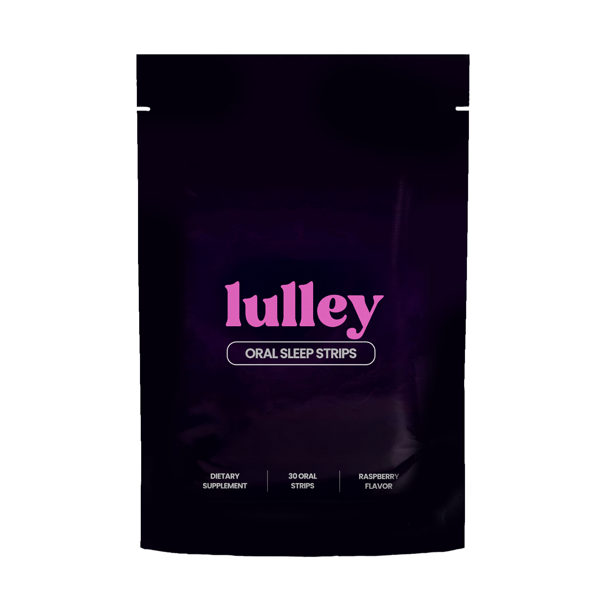 Package of Lulley oral sleep strips, raspberry flavor.