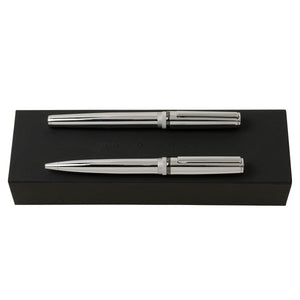 Set HUGO BOSS, Stifte-Set Gear mit Kugelschreiber & Tintenroller, silber