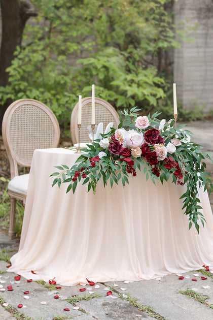 Flower Swag and Tablecloth for Sweetheart Table - Marsala