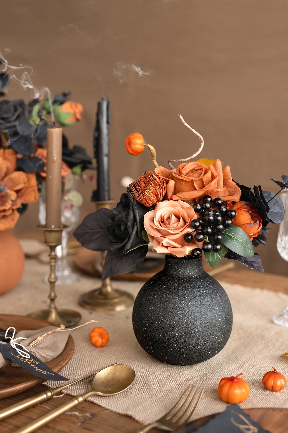 Spherical Ceramic Vase for Halloween in Black & Pumpkin Orange – Ling's ...