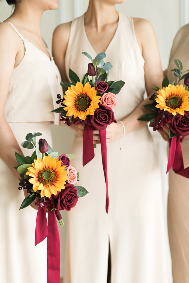 Bridesmaid Bouquetposy Sunflower And Burgundy 6168