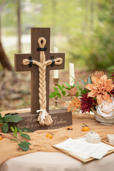 Wooden Cross Strand of Three Cords Wedding Sign - Bible Quote - Ecclesiastes 4:9-12