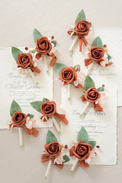 Boutonnieres for Guest in Burnt Orange