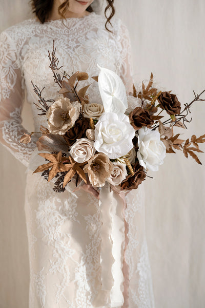 Standard Free-Form Bridal Bouquet in Brown & White