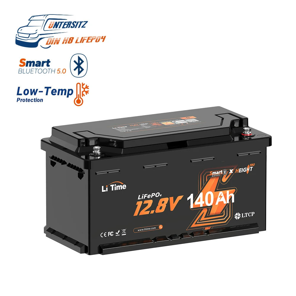 Batería LiFePO4 12V 140Ah H190 para Autocaravanas – Bluetooth, Montaje Bajo Asiento, Formato DIN H8, 3 Paquete[€366.29 EACH]