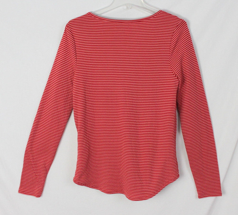 Lucky Brand top L size Red Pink Stripe Thermal? Womens Shirt Cotton Bl ...