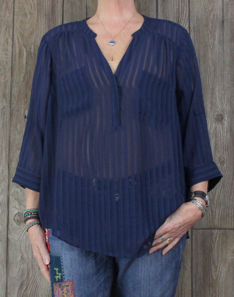 navy blue sheer blouse