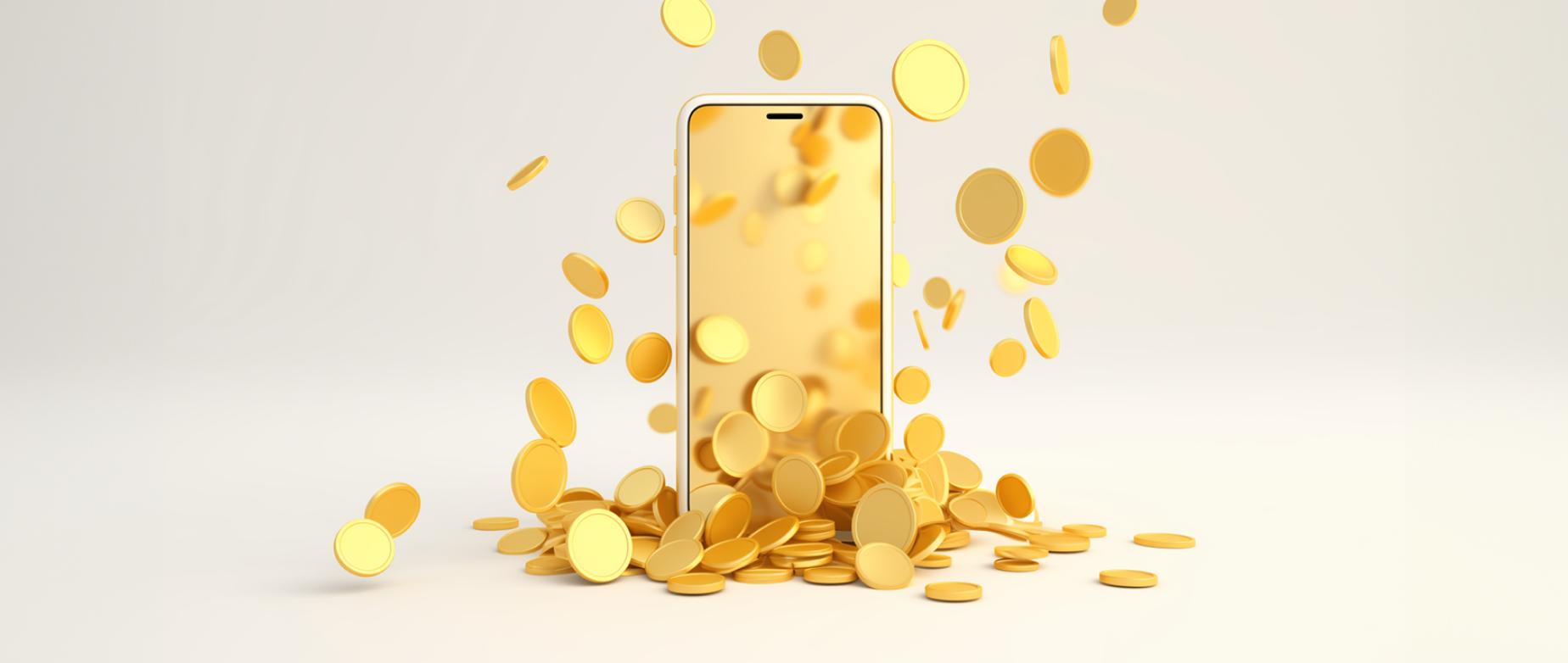 En telefon med guldkronor som symboliserar att tjäna pengar på Snapchat