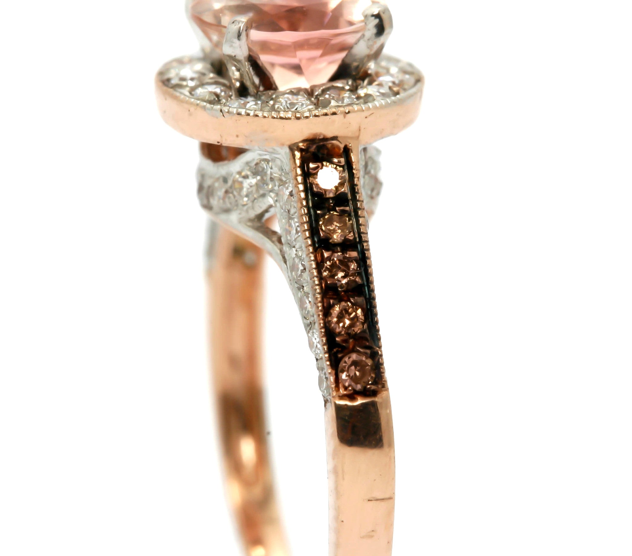 Morganite Engagement Ring, Unique 1 Carat Floating Halo Rose Gold