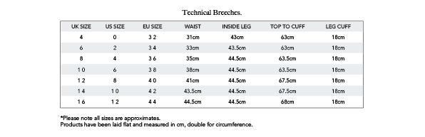 Breeches Size Chart