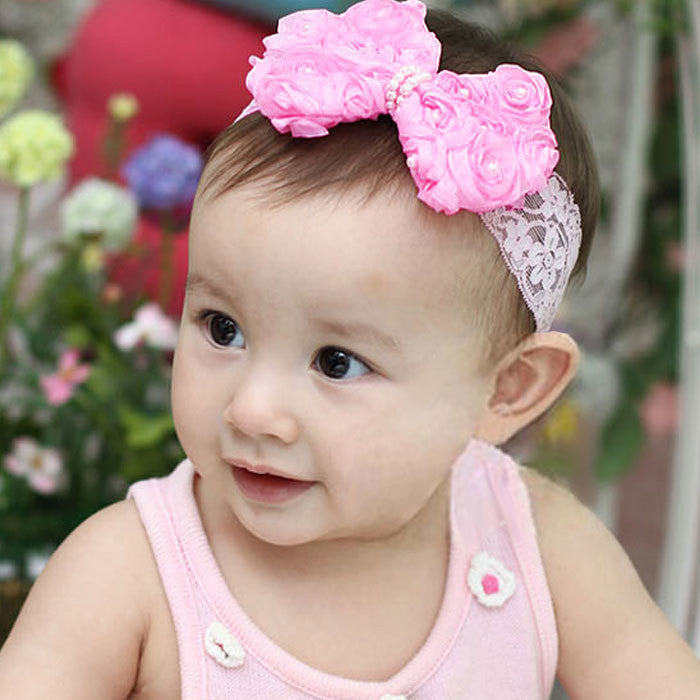 Newborn Baby Girl Satin Flower Lace Ribbon Bow Headband Love My Baby Gifts