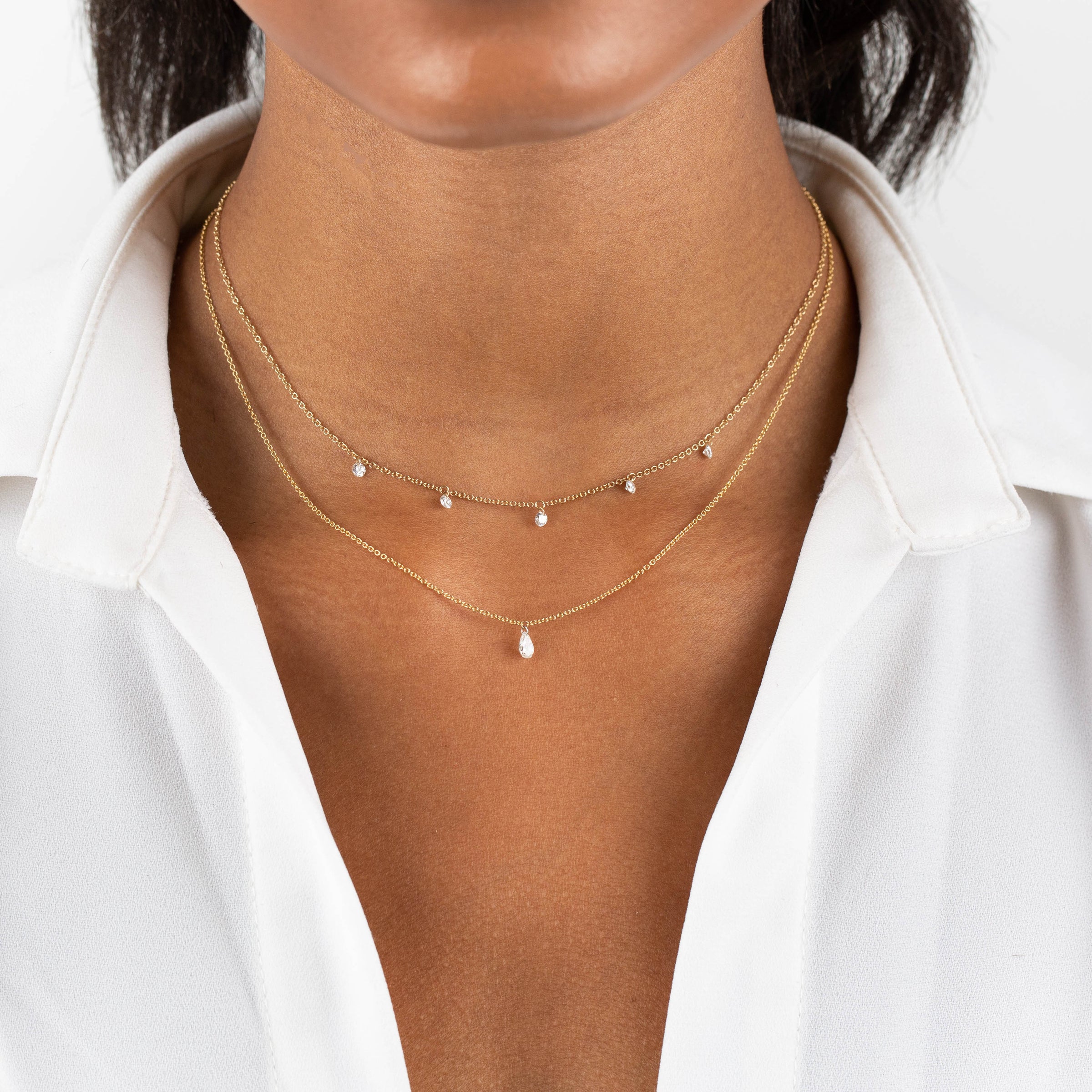 Diamond Necklace/Dainty Solitaire 14K White Gold Bezel Floating - Yahoo  Shopping
