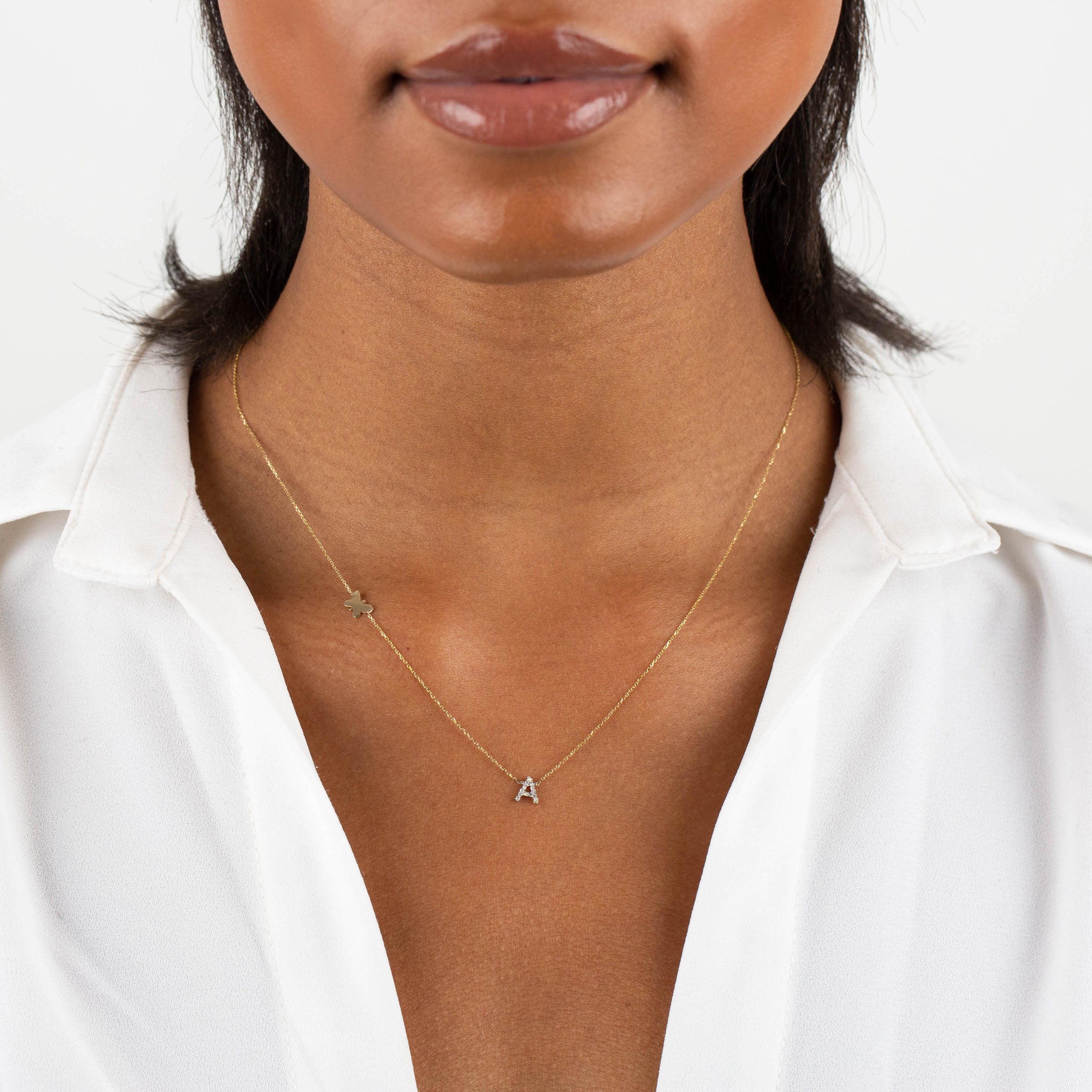 Diamond Initial X Butterfly Necklace 14K | Adina Eden Jewels