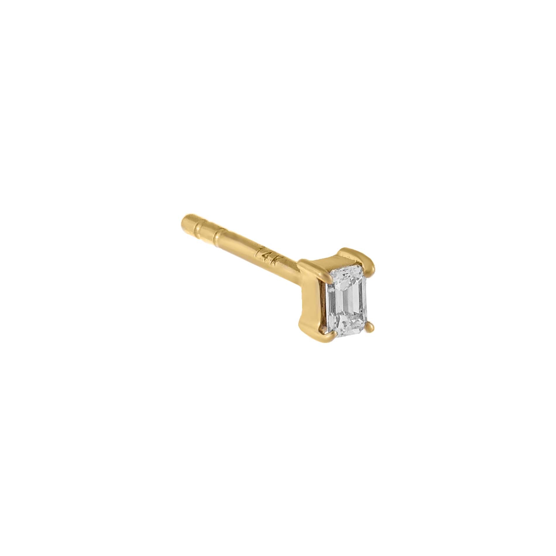 Diamond Tiny Emerald Stud Earring 14K