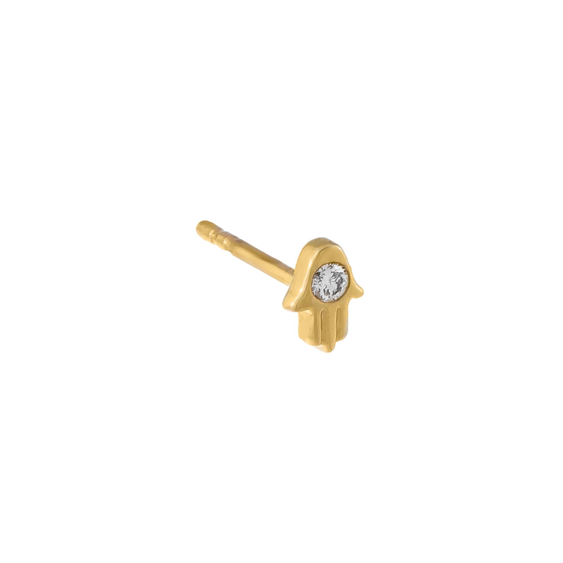 Diamond Mini Hamsa Stud Earring 14K