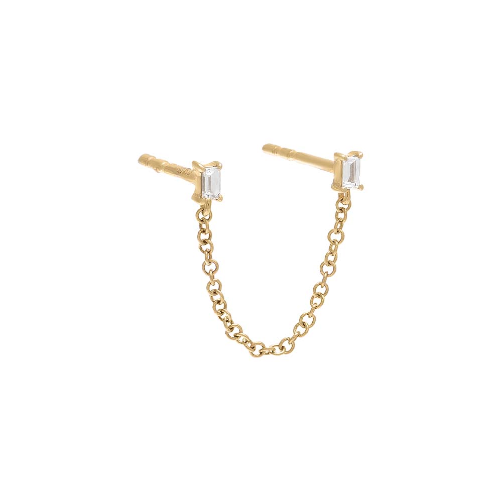 Chain Double Stud Earring- 14K Gold